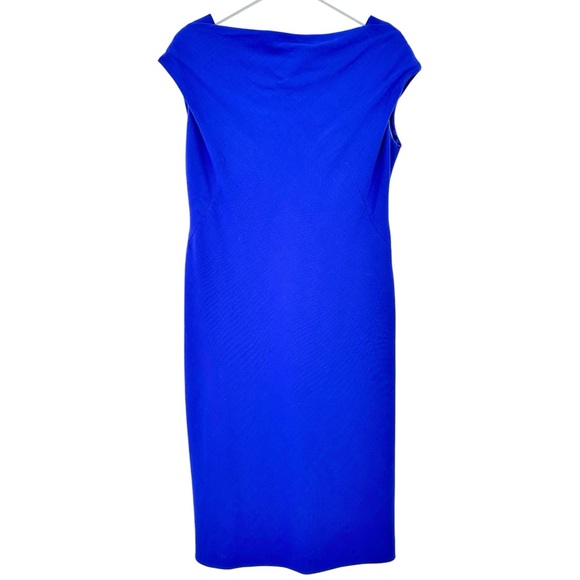 Max Mara Blue Cowl Neck Sleeveless Virgin Wool Lined Sheath Midi Dress sz 14